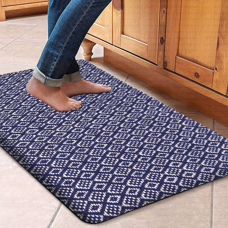 Geometric Water Resistant Anti-Fatigue Non-Skid Kitchen Mat, Navy