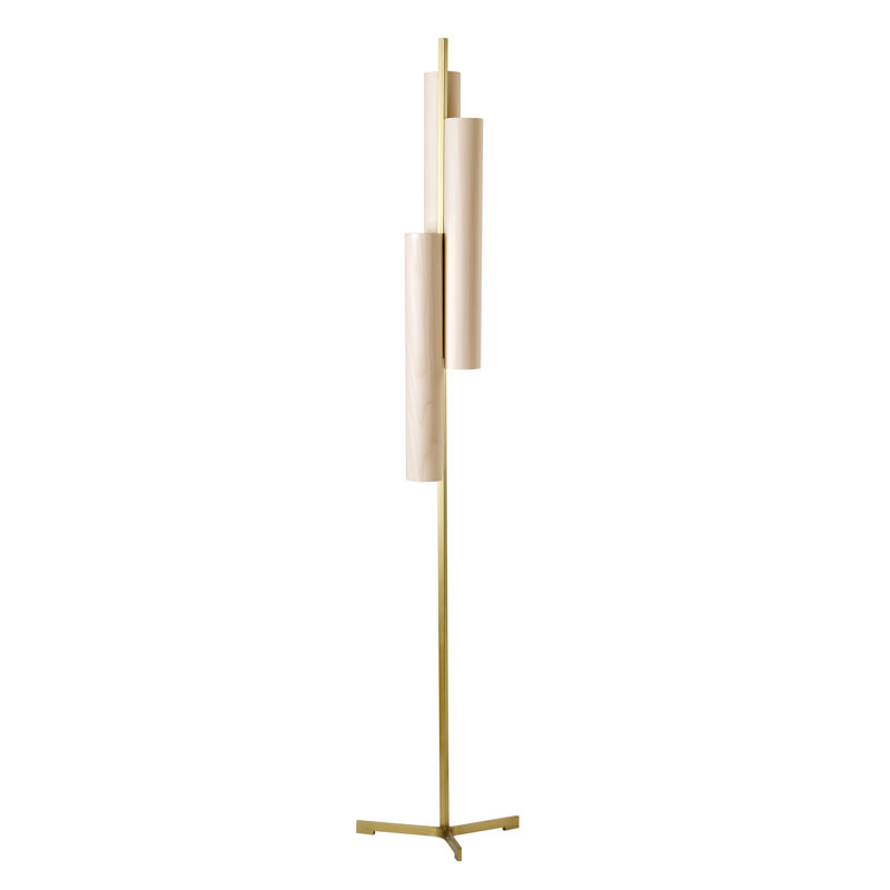 Black Note LED Floor Lamp, Natural Beech, Gold
