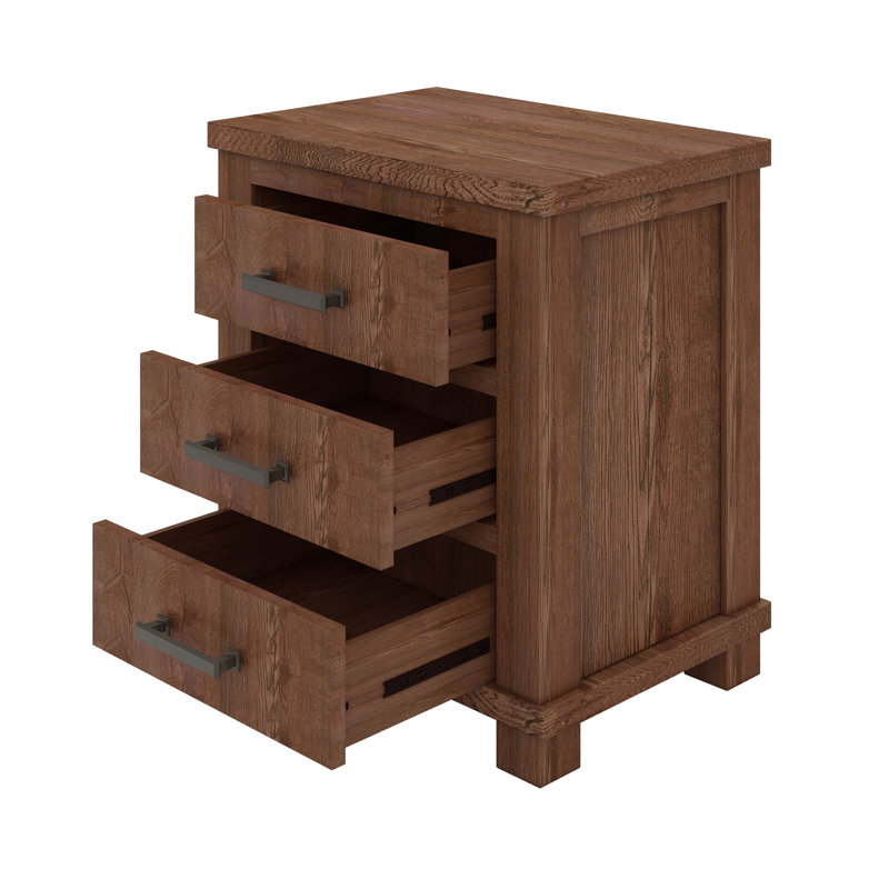 Rustic Three Drawer Reclaimed Solid Wood Farmhouse Nightstand Set Of Two