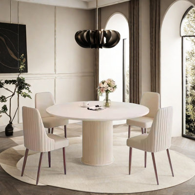 Table de salle à manger ronde de style crème et chaise