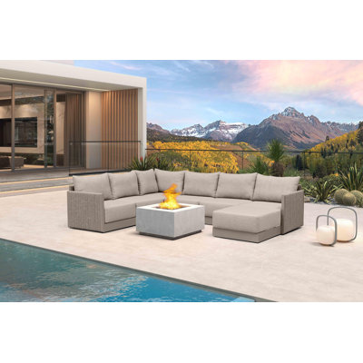 Ensemble de conversation pour patio 7 pièces avec repose-pieds, canapé modulaire d'extérieur en forme de L avec coussin, ensemble de conversation pour jardin
