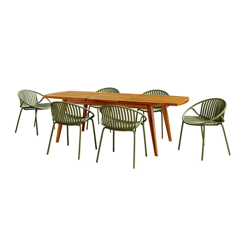 7 Pieces Outdoor Expandable Dining Set With Stackable Chair