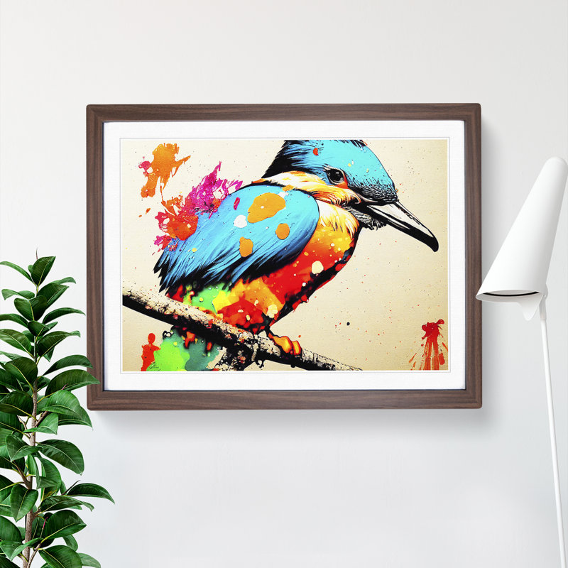 Kingfisher Bird Splashed Vol.4 Abstract - Framed Print, 34cm H x 46cm W x 2cm D, Walnut