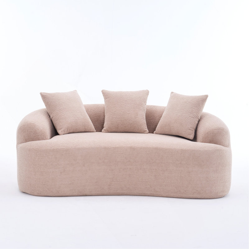 Causeuse courbée beige chaud: sans assemblage, H 25,59 po x l 65 po x P 39,37 po, Abricot