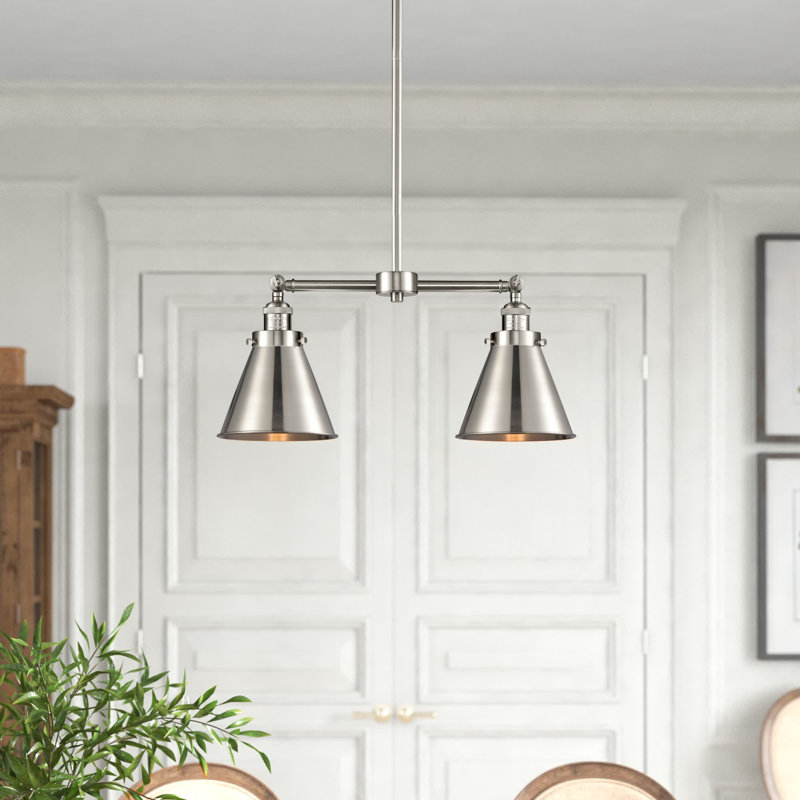Donovan 2 - Light Dimmable Chandelier, Brushed Satin Nickel, Brushed Satin Nickel, 6 Watt Vinage LED Bulb