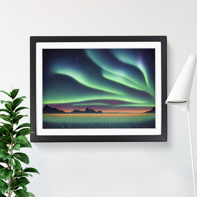 Flourishing Northern Lights - Single Picture Frame Painting, 46cm H x 64cm W x 2cm D, Black