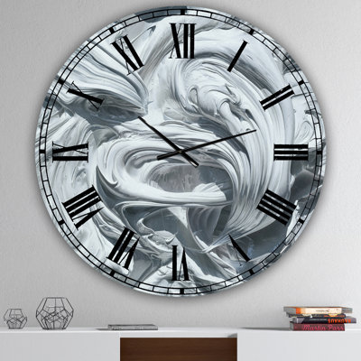 Waves of White Gray Paint - Large Modern Wall Clock