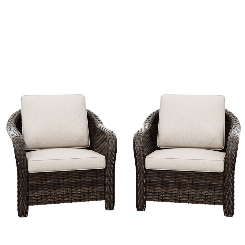 Patio Chairs With Cushions （Set of 2）, Beige