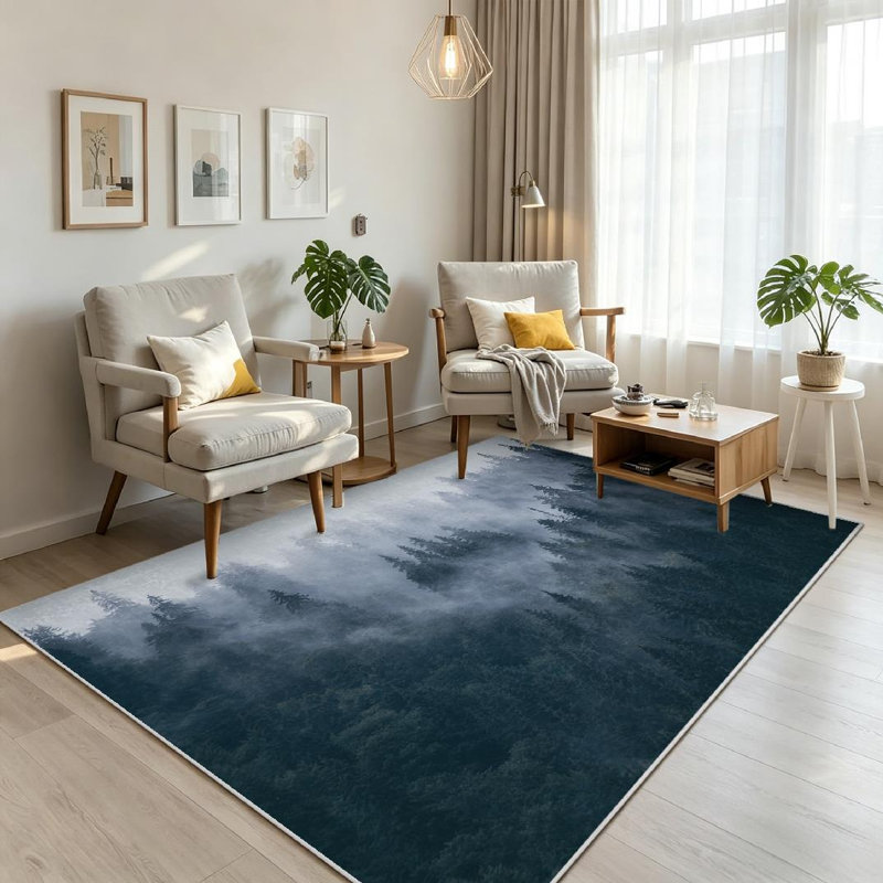 Green Landscape Fir Forest Hipster Vintage Pine Tree Fog Fantasy Beautiful Machine Washable Indoor Area Rug
