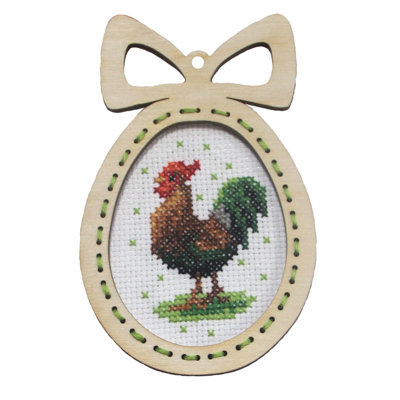 Kit de point de croix compté avec cadre en contreplaqué "Coq de Pâques" 6662