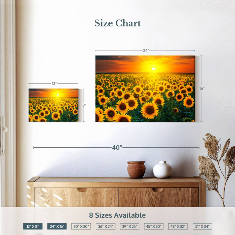 Alvord, coucher de soleil avec tournesols, H 16 po x l 24 po