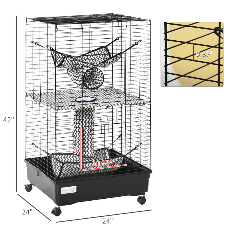 Cage pour animaux 42 "en noir - avec roues, freins et plateformes multiples