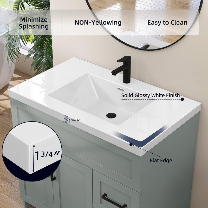 36 in. W x 22 in. D Solid Surface White Rectangular Single Sink Vanity Top with Basin 1 Hole Countertop