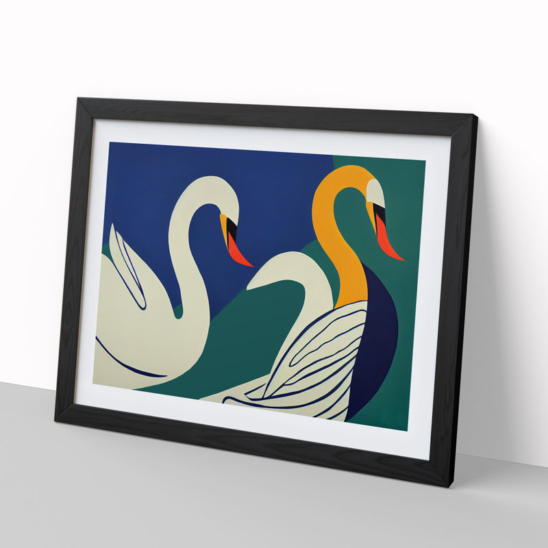 Abstract Swans Vol.2 - Framed Print, 46cm H x 64cm W x 2cm D, Black Framed
