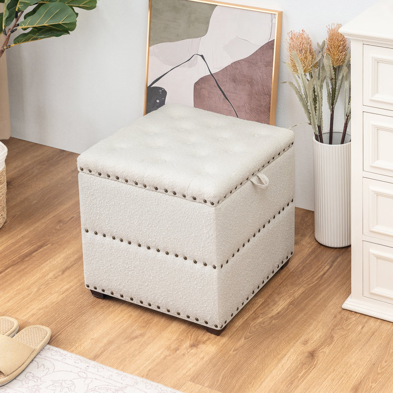 Sierra 18" Wide Tufted Square Ottoman Storage, White