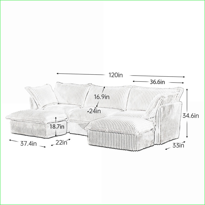 Canapé modulaire à assise profonde modulaire en U modulaire pour salon, appartement | Vert sauge | Velours côtelé