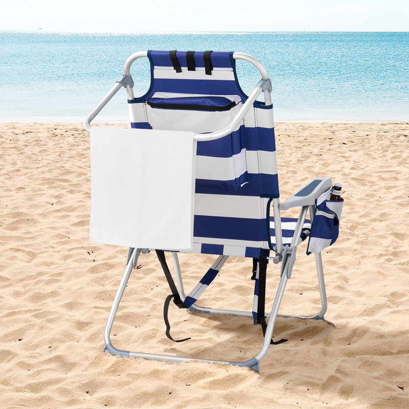Chaise de plage pliante en aluminium à motif citron, Bleu / blanc