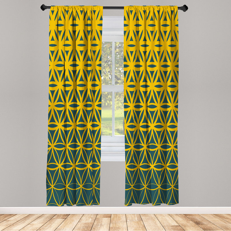 Microfiber Floral Semi-Sheer Rod Pocket Curtain Panels, 28" W x 63" L, Yellow/Green