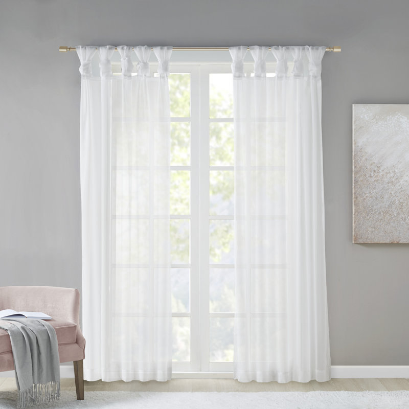 Lester Polyester Twisted Tab Voile Sheer Window Pair, White, 50" W x 84" L