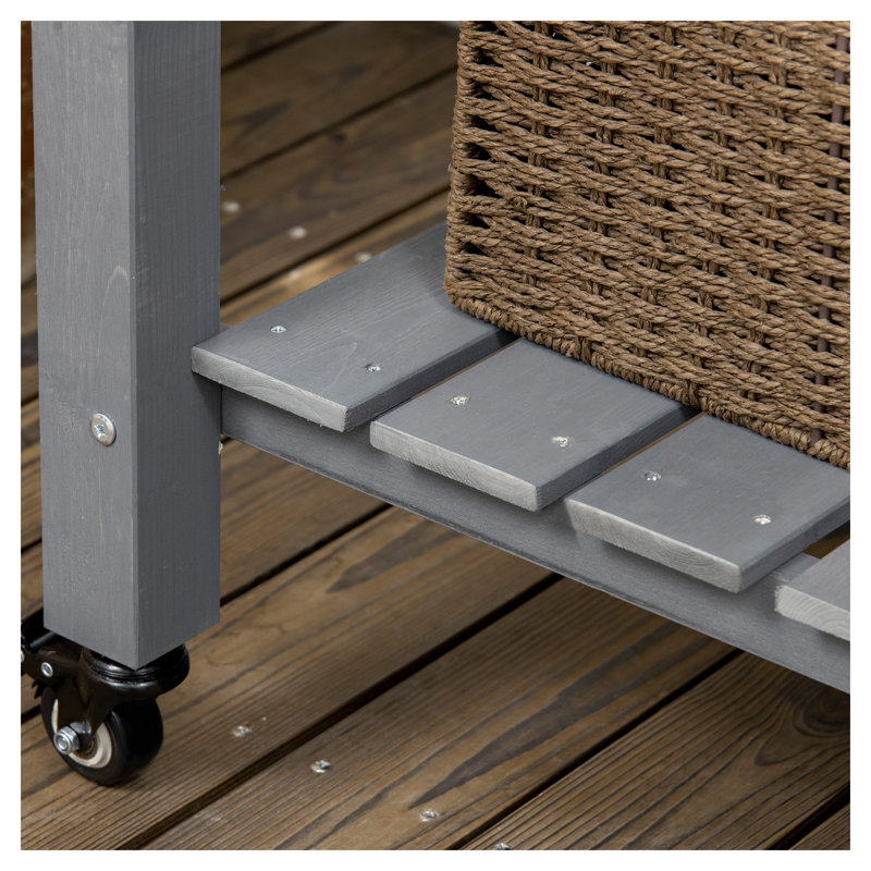 Lit de jardin surélevé en bois à 2 niveaux avec trous de drainage et doublure, tablette de rangement et roulettes Outsunny, 47 po x 22 po x 33 po, gris