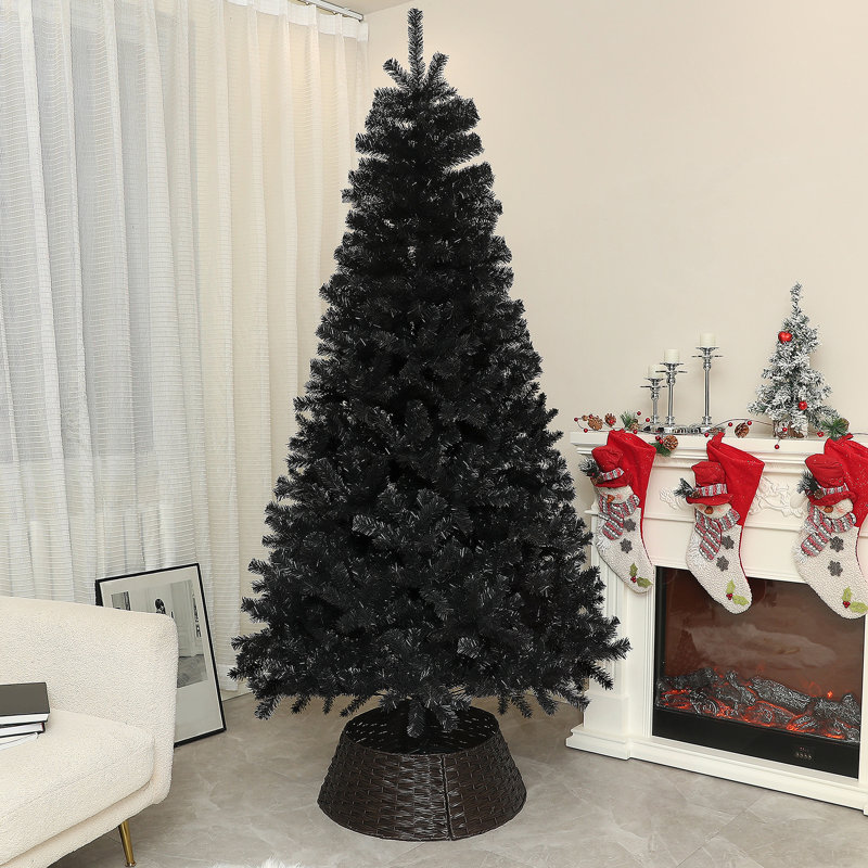 Arbre de Noël artificiel régulier (double) avec aiguilles noires, Non, Noir, H 7,38 pi