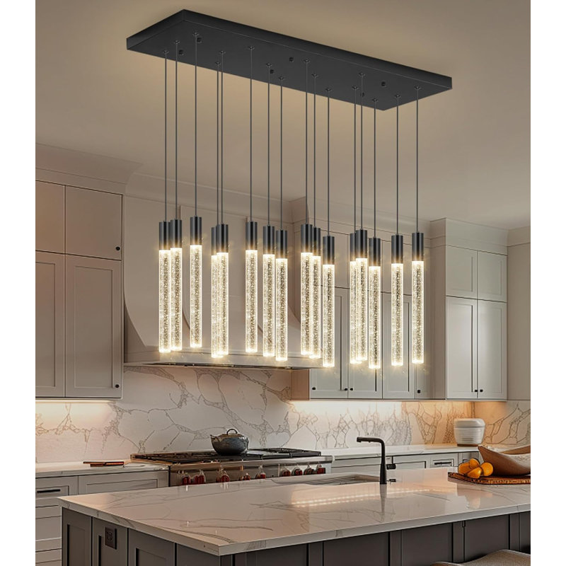 16 Lights Rectangular Modern Glam Chandelier, Matte Black