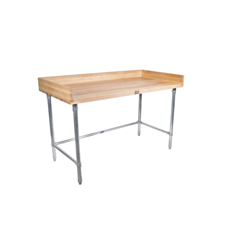 Adjustable Height 48" Natural Wood & Silver Steel Prep Station