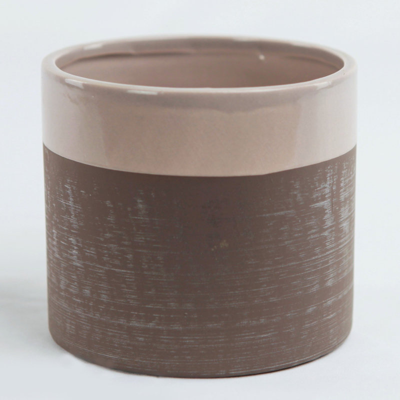 Pot gris de 6 po avec base à bordure brune