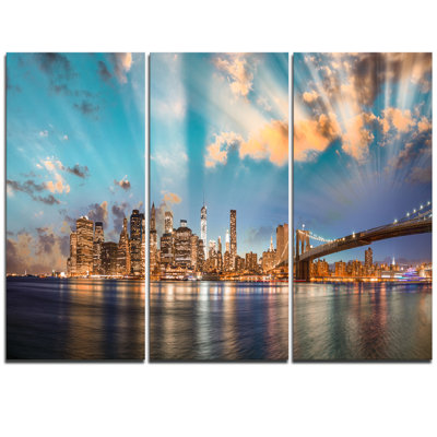 « sky sky over manhattan city », ensemble de 3 impressions sur toiles tendues