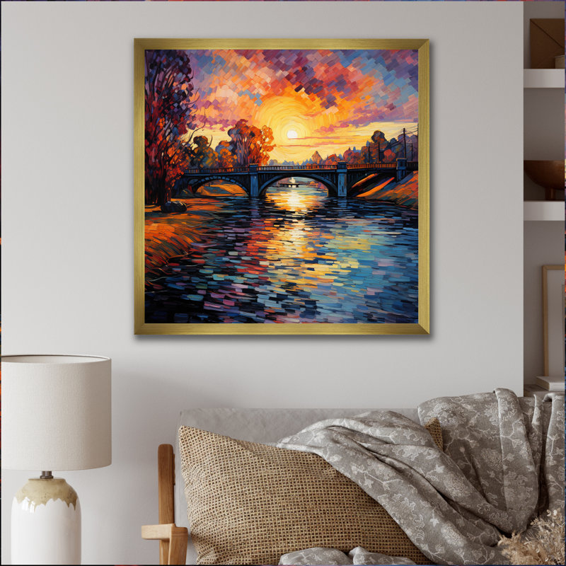 Vangogh, le pont à Arles I - art mural Vangogh Large, Cadre doré à une seule photo, H 30 po x l 30 po x P 1 po