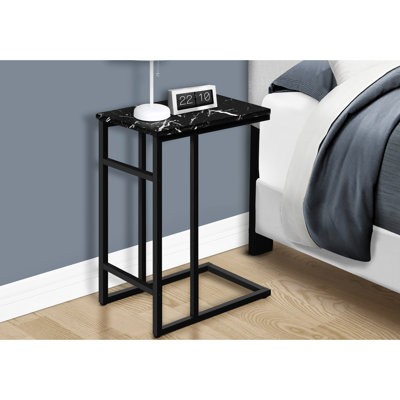 Modern C End Table With Black Laminate And Strong Metal Base, Bedroom Contemporary Finish Robust