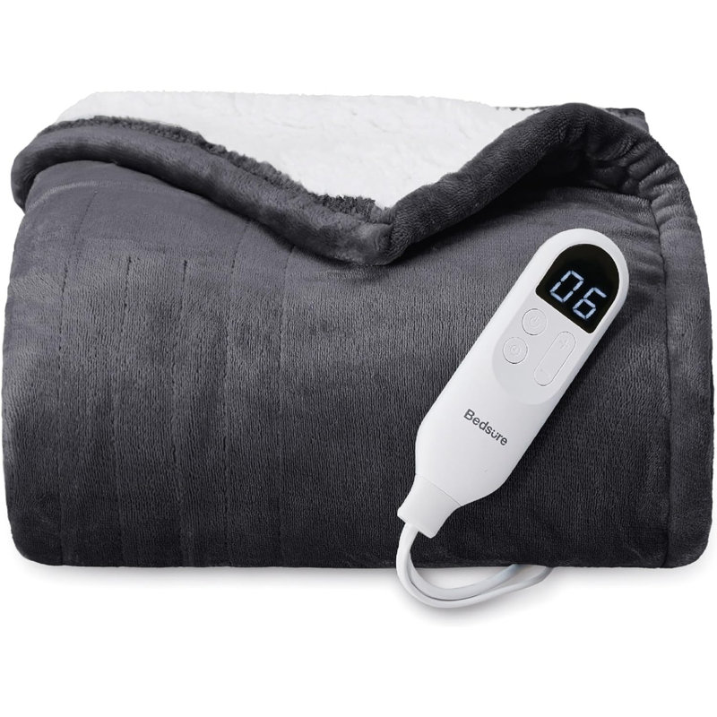 Couverture chauffante pour l'hiver, couverture électrique en flanelle douce avec 4 réglages de temps, 6 réglages de chauffage