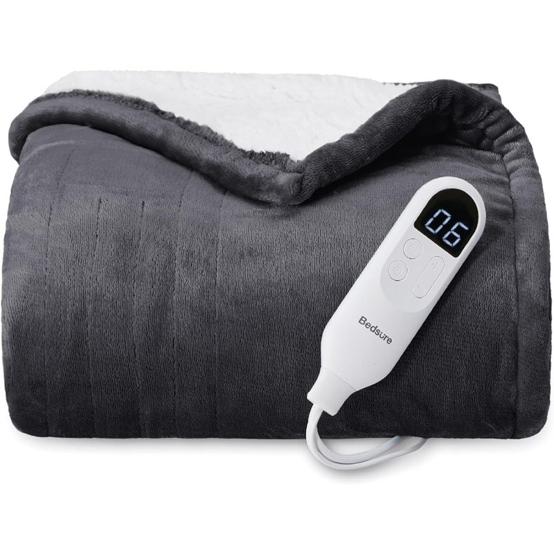 Winter Heated Blanket, Soft Flannel Electric Blanket with 4 Time Settings, 6 Heating Settings, Twin, Classic Ebony