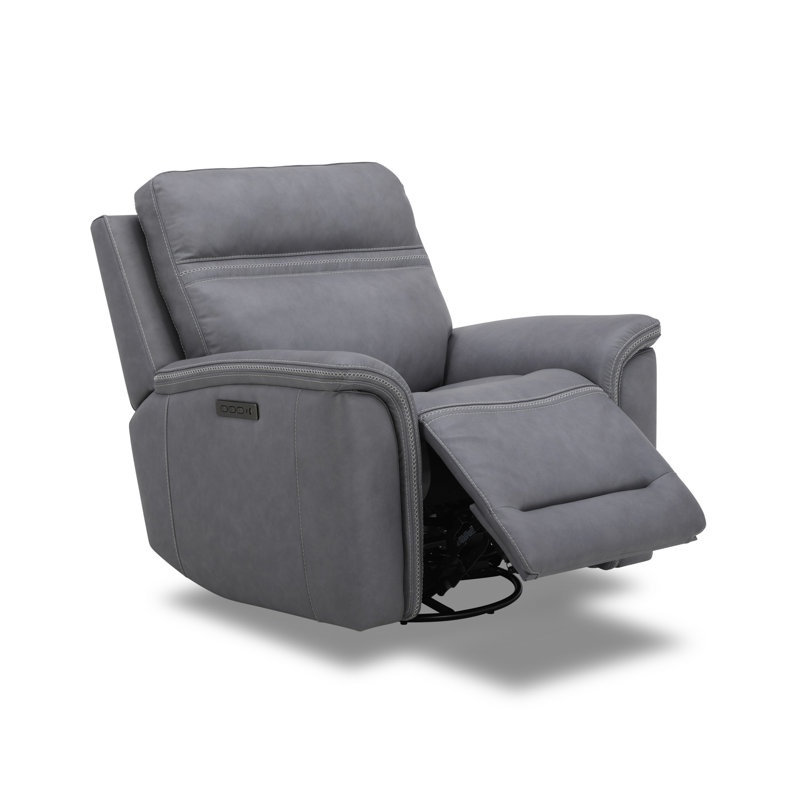 Cabrero Swivel Glide Leather Power Recliner, Blue Gray