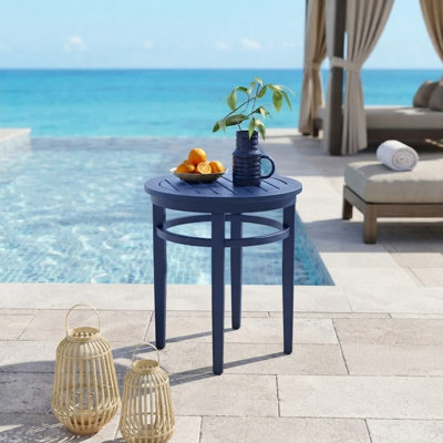 Arbor 18" Small Round End Table - Indoor & Outdoor Solid Acacia Wood Accent Side Table - Navy