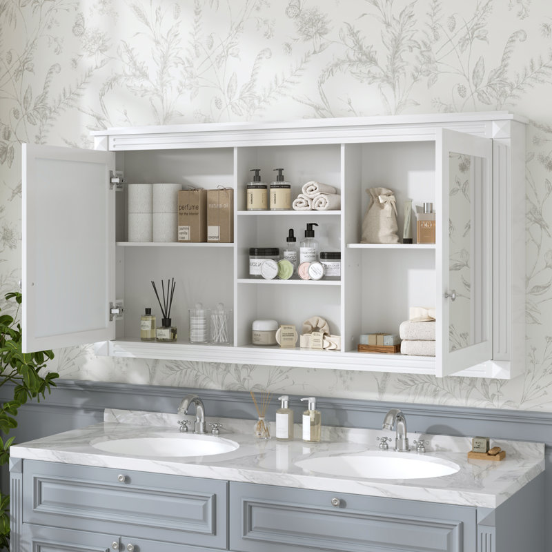 Armoire à pharmacie murale 55 "avec tablettes réglables et miroirs doubles Myvex, Blanc