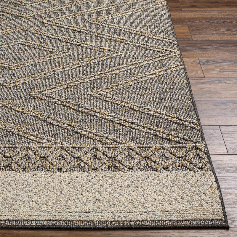 Tapis intérieur / extérieur noir de style japonais Southwestern, Rectangle de 5 pi x 8 pi