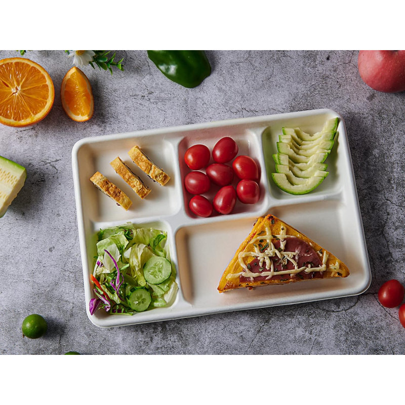 100 Pack 5-compartment Compostable Paper Plates