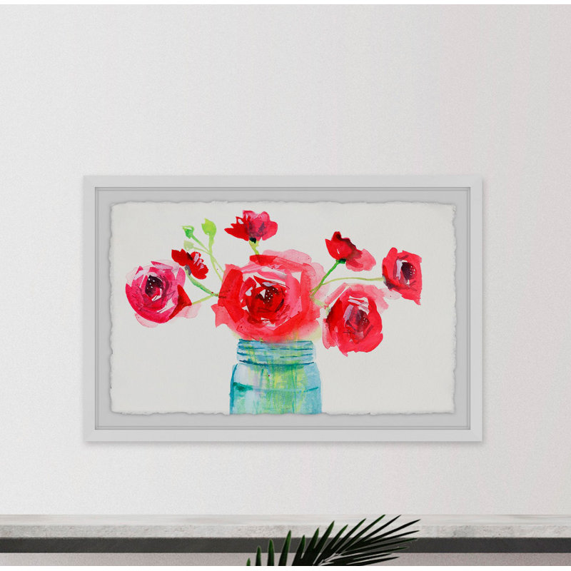 Glass Jar 1 Piece Single Picture Frame Painting, 61cm H x 91cm W x 4cm D, White Framed with Deckled Edges