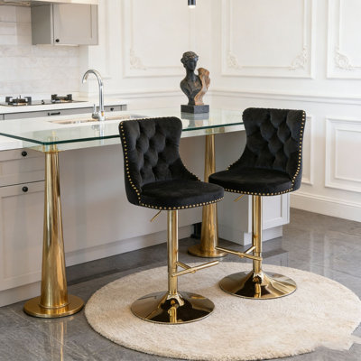 Tabourets de bar pivotants en velours