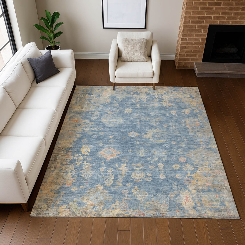 Tapis lavable à la machine de qualité supérieure Mayfield AMF2302, Bleu, 5 pi x 7 pi 6 po