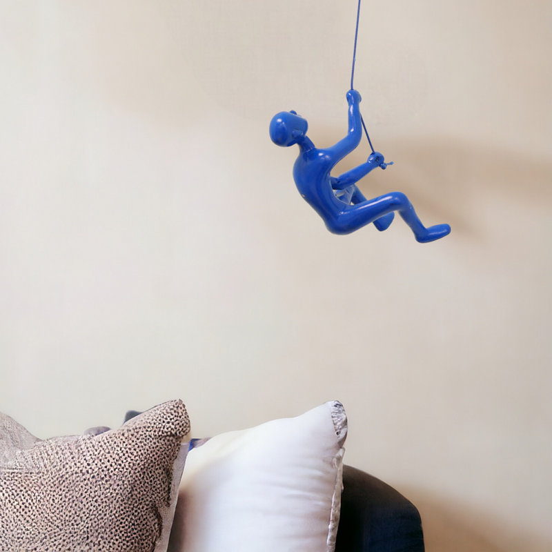 6" Unique Climbing Man With Rope Wall Art, Blue