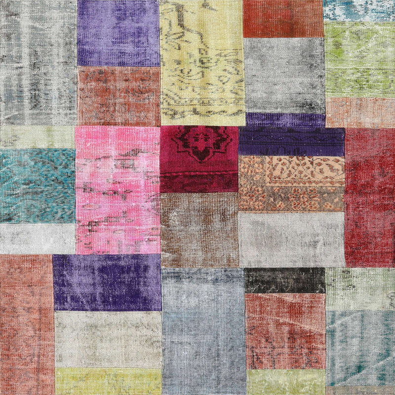 Tapis gris/rose/beige contemporain, Carré 6 pi