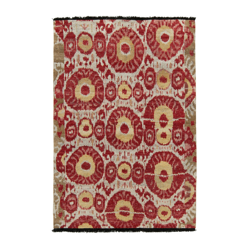 Tribal Rug In Red, Yellow, Green, White Ikats Pattern By Rug & Kilim, Runner 3' x 10'