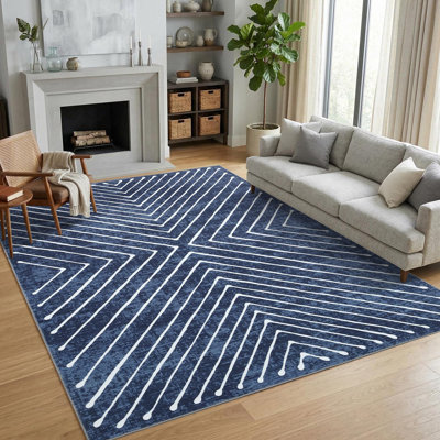 10x13FT Runner Rug for Kitchen Non Slip Washable - Hallway Carpet Low Pile Easy Clean Modern Runner for Entryway Laundry Pet Friendly Stain Resistant Non Shedding, Blue