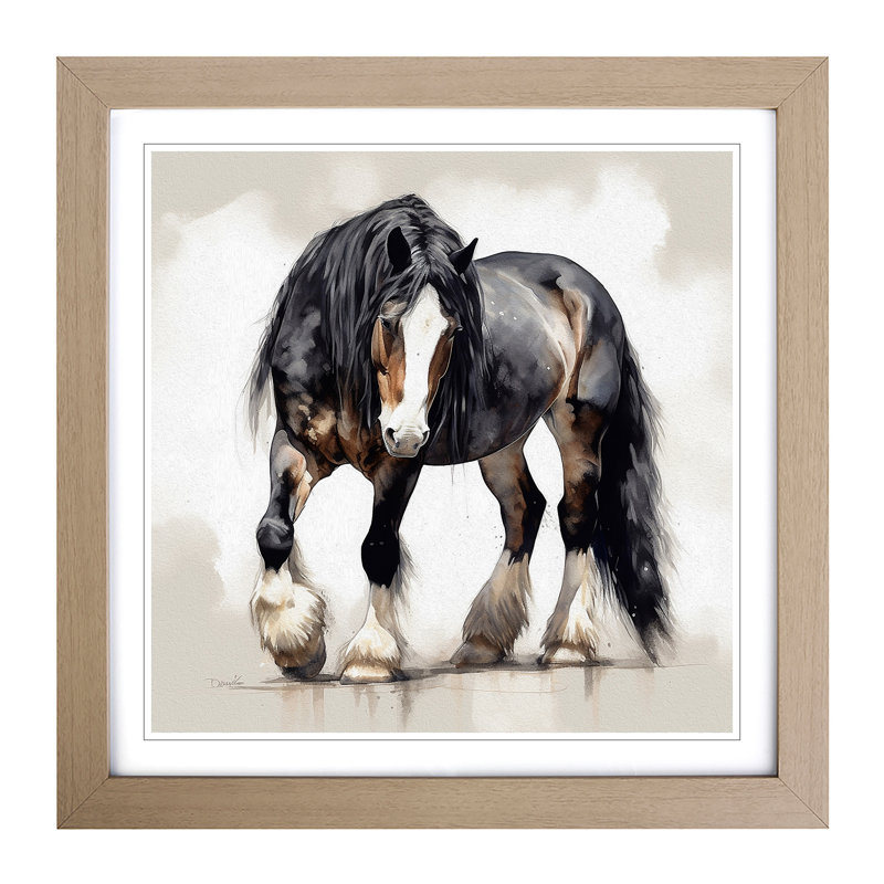 Shire Horse Gestural No.2 - Single Picture Frame Print on Wood, Oak