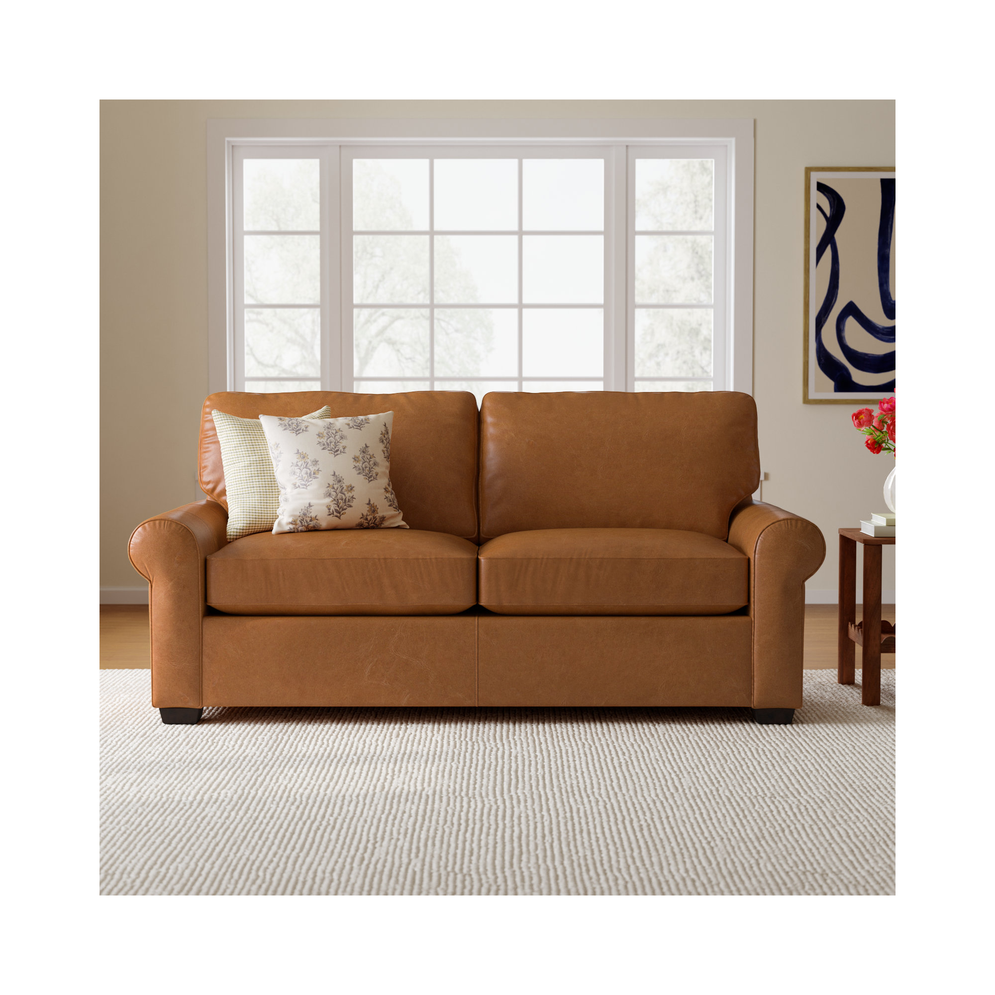 Porter 84" Genuine Leather Sofa, Bistro Saddle Genuine Leather