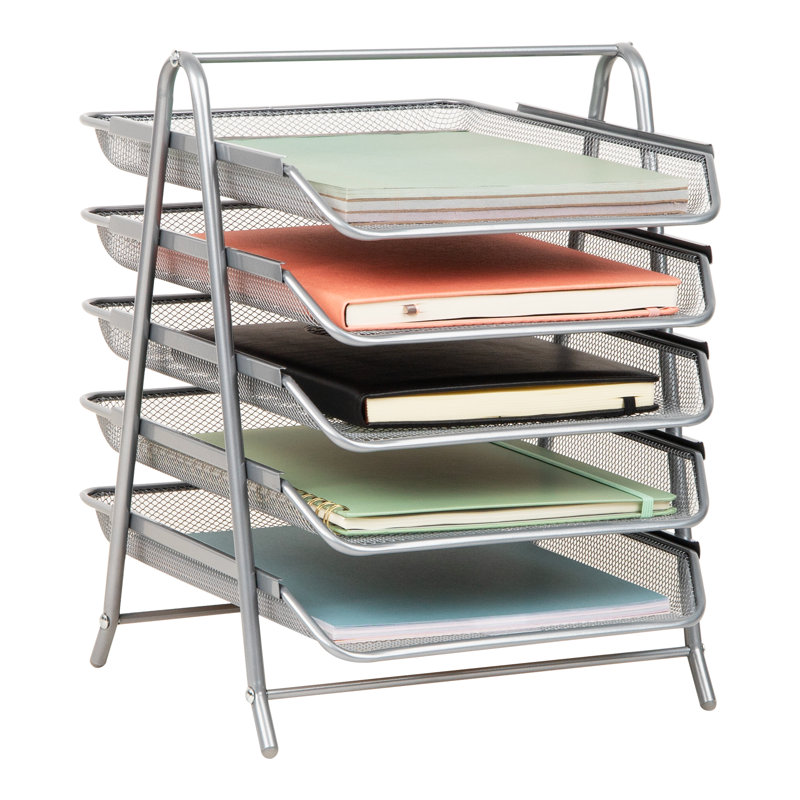  Plateau à papier à 5 niveaux, rangement de bureau, rangement pour dossiers, espace de travail, bureau, treillis métallique, L 11,75 po x l 14 po x H 15 po