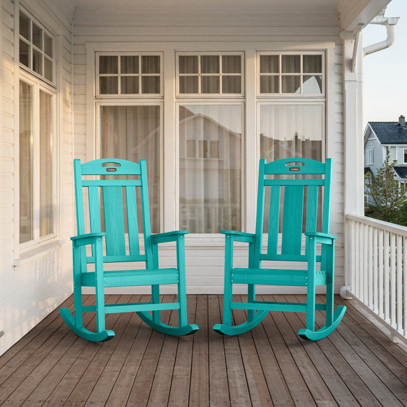 Outdoor Patio HDPE Rocking Adirondack Chair, Lake Blue