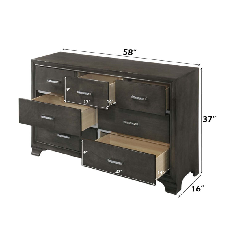 Commode 7 tiroirs Carine II, finition grise, Gris